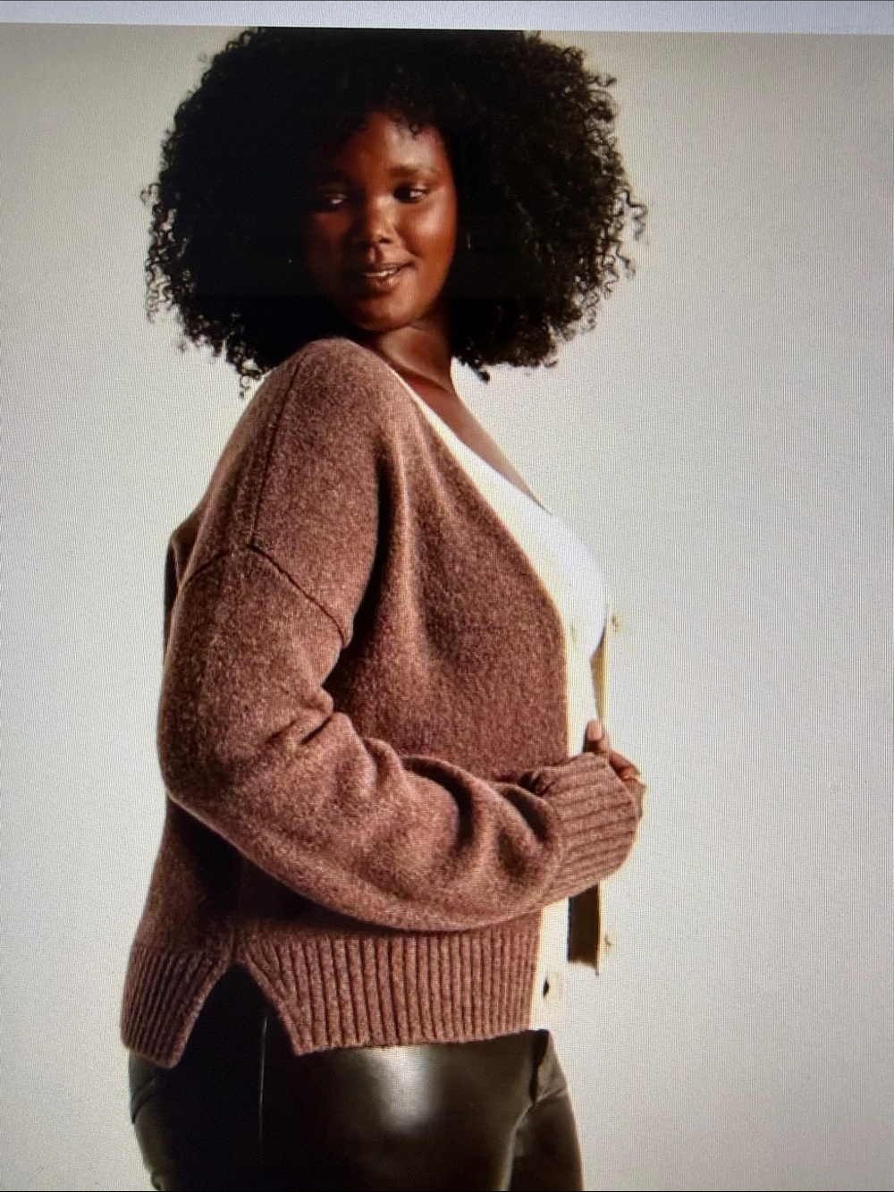 Abercrombie & Fitch Two-Tone Brown Cream V-Neck Button Down Fall Cardigan XL - Picture 7 of 14